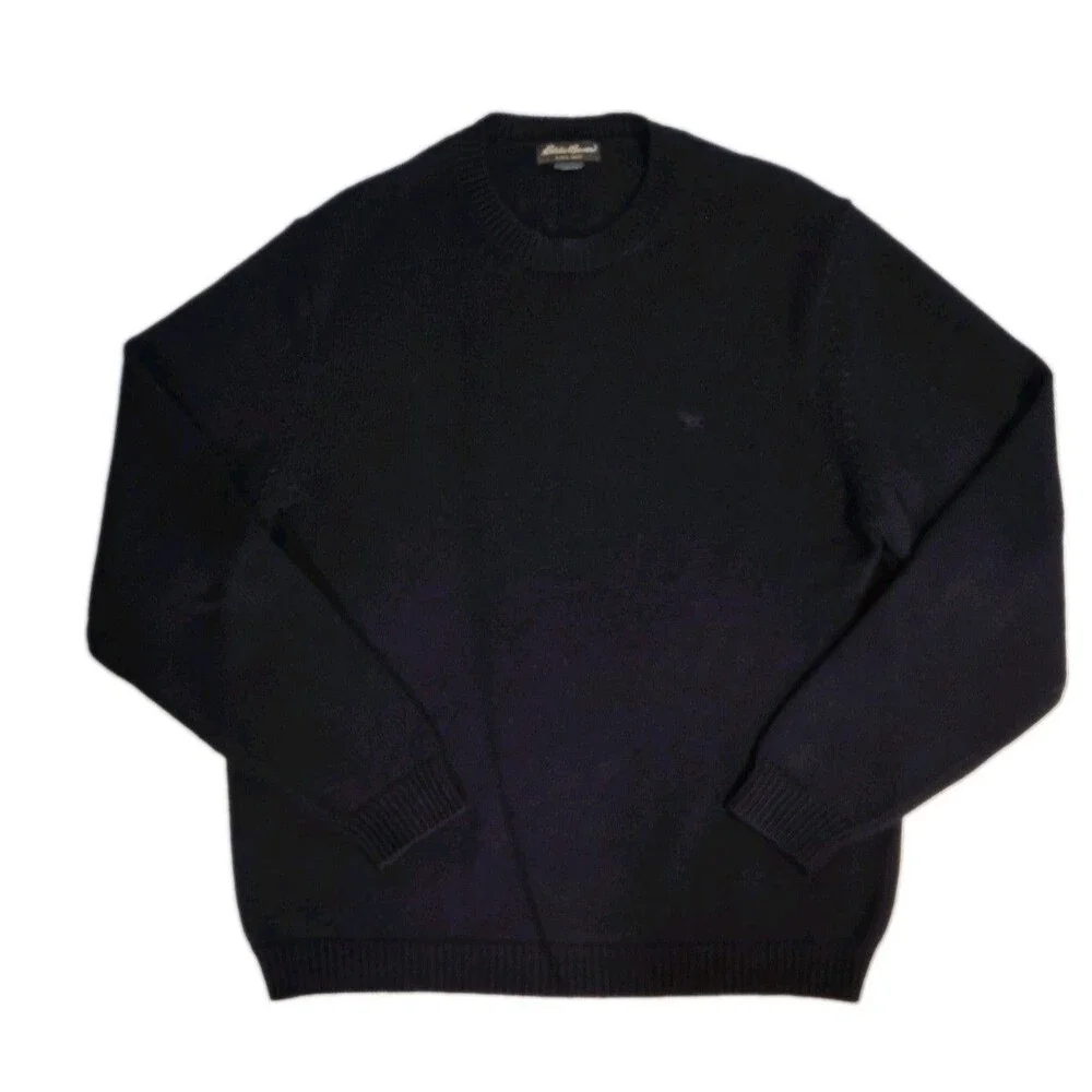 Eddie Bauer Mens XL Sweater Navy 100% Cotton Crew Neck Knit Pullover Preppy